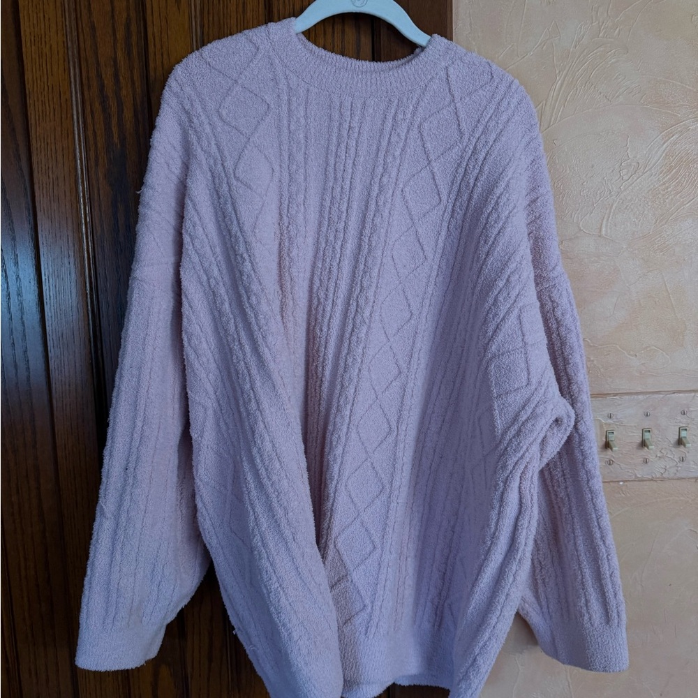 Skims Light Pink Oversized Cable Knit Sweater
